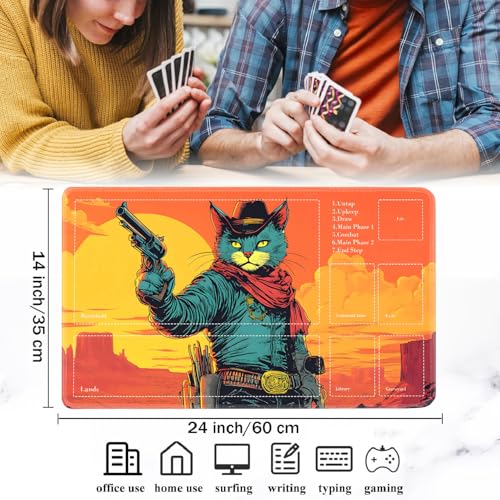 for MTG Card Playmat with Zones-Includes A Storage Bag and 6 Dice, 24 x 14 inches for TCG Playmat with Non-Slip Rubber, Game Mat, Cat - color: Yux-playmats-2-2A-287