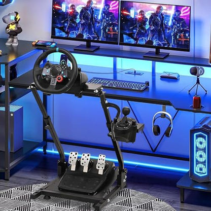 CXRCY Racing Wheel Stand, Height Adjustable & Foldable for G920 G29 G27 G25 | Foldable for compact storage. Wheel & pedals not incl. Also fits Fanatec & Thrustmaster bases. Xbox,PS4,PS5,PC. - color: Black With Adjustable Shifter pedal