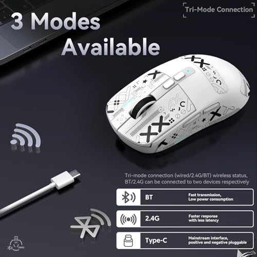 ATTACK SHARK X6 Lightweight Wireless Gaming Mouse with RGB Backlight Charging Base,Tri-Mode Wired/2.4GHz/BT5.2,26K DPI, PAW3395 Optical Sensor,HUANO Switch,5programmable Buttons,PC/Mac(White+Sticker) - color: White, size: Mouse with Anti-slip sticker