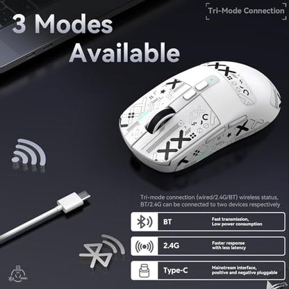 ATTACK SHARK X6 Lightweight Wireless Gaming Mouse with RGB Backlight Charging Base,Tri-Mode Wired/2.4GHz/BT5.2,26K DPI, PAW3395 Optical Sensor,HUANO Switch,5programmable Buttons,PC/Mac(White+Sticker) - color: White, size: Mouse with Anti-slip sticker