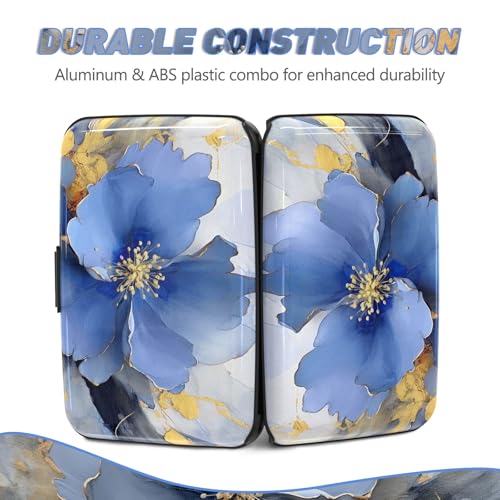 Credit Card Holder, Mini RFID Small Aluminum Card Wallet Business Card Case | Blocking Slim Metal RFID Blocking Front Pocket Wallet Hard Case Durable CC Holder for Women Girls, Blue Flowers - color: Blue Flowers