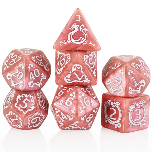 DND Dice Set - 7 Polyhedral Role Playing Dice with Gold Dragon Design, Acrylic D&D Dice Perfect for Dungeons and Dragons, Pathfinder, Warhammer, RPG Games (Pinkish Brown) - color: Tangerine Pink