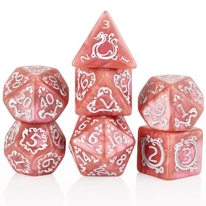 DND Dice Set - 7 Polyhedral Role Playing Dice with Gold Dragon Design, Acrylic D&D Dice Perfect for Dungeons and Dragons, Pathfinder, Warhammer, RPG Games (Pinkish Brown) - color: Tangerine Pink