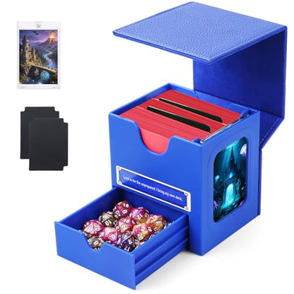 Patented MTG Commander DekBox, 100+ Double Sleeved Card Storage Box with Dice Tray, 35pt Card Holder & 2 Dividers - Magnetic Deck Case for TCG/CCG/Magic/Sports Cards, Blue - color: BLUE