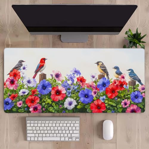 Colorful Flower Bird Fence Gaming Mouse Pad, with Stitched Edges, Rubber Base Keyboard and Mouse pad Desk Mat Non-Slip Waterproof Protector Writing Pad for Work Game Office Home 15.7x35.4in-2 - color: B 001, size: X-Large