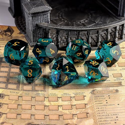 Crystal Amethyst Polyhedral Dice Set for DND (7-Piece) - Hand-Polished Gemstone Gaming Dice for Dungeons and Dragons & Tabletop RPGs, with Gift Case - color: Sj-005