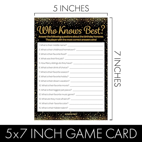 Black and Gold 60th Birthday Games Set, Born in the 1960s, 20 Guests | 5" x 7" Dual-Sided Cards, Who Knows Best, Older or Younger, and 1960s Trivia Games, Answer Keys Included