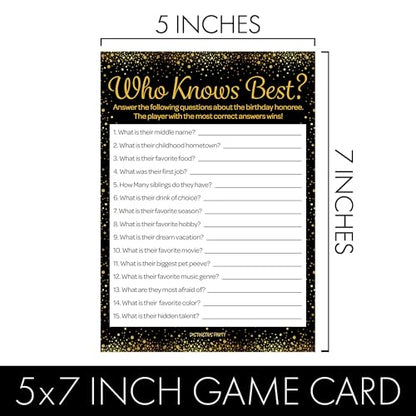 Black and Gold 60th Birthday Games Set, Born in the 1960s, 20 Guests | 5" x 7" Dual-Sided Cards, Who Knows Best, Older or Younger, and 1960s Trivia Games, Answer Keys Included
