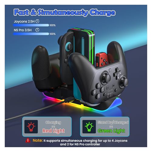 Charging Dock for Nintendo Switch 2 Controllers, RGB 6-in-1 Charging Station for Joy-Cons & Pro Controllers, Gaming Controller Organizer Stand Compatible with Switch 2/OLED/Switch - color: Grey