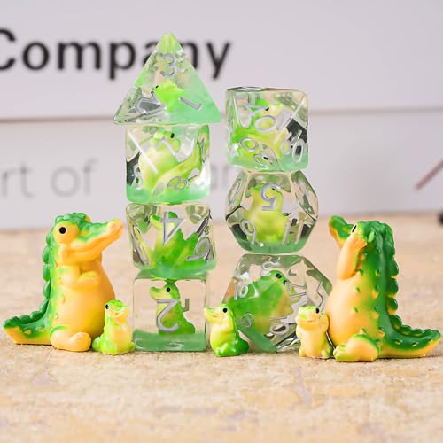 Crocodile Resin Dice Set,Polyhedral Dice Animal Inclusion Dice,RPG D&D Dice Set for Dungeons and Dragons MTG RPG Role Playing Games - color: Crocodile