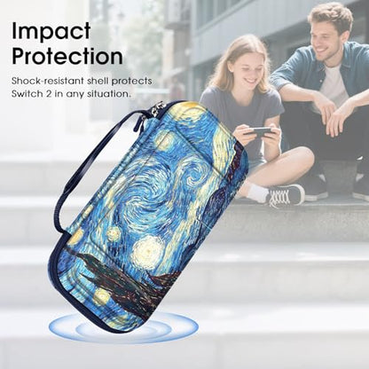 FINTIE Carrying Case for Nintendo Switch 2 (2025), Shockproof Hard Shell Switch 2 Case, Protective Cover Travel Bag with 19 Game Card & 2 Micro SD Card Slots & Inner Pocket (starry night) - color: starry night