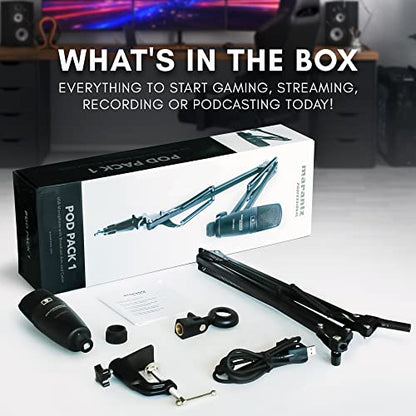Marantz Professional Pod Pack 1 USB Condenser Microphone Kit for Gaming, Streaming and Podcasting with Built-In Audio Interface, Adjustable Boom Arm and Desk Clamp, Plug-and-Play - style: USB Mic w/ Boom Arm