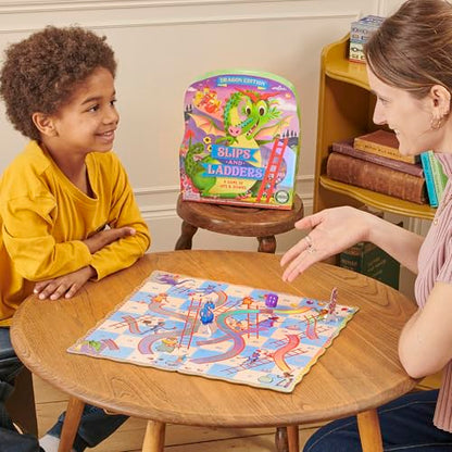 eeBoo Slips & Ladders Dragon Edition - Award Winning Classic Race Game with Holographic Foil, Screen-Free Fun for 2-4 Players, Kids Ages 5 and up - style: Slips and Ladders