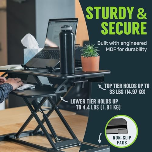 TechOrbits OF-S06-2 Desk Converter-37-inch Height Adjustable, MDF Wood, Sit-to-Stand Rise-X Pro Black, 36" - size: 36" MDF Wood