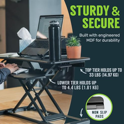 TechOrbits OF-S06-2 Desk Converter-37-inch Height Adjustable, MDF Wood, Sit-to-Stand Rise-X Pro Black, 36" - size: 36" MDF Wood