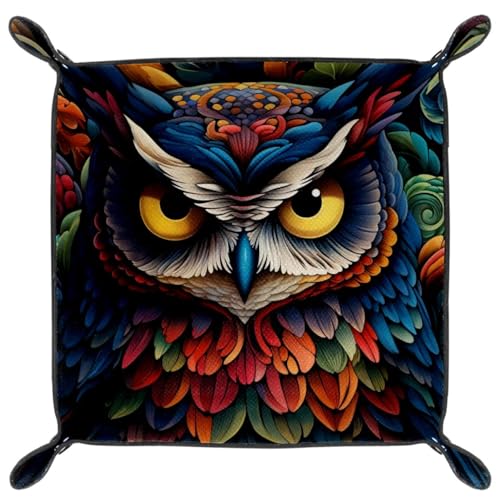 Colorful Owl Dice Tray PU Leather Dice Rolling Tray Folding Dice Holder for Dice Games, Like RPG, DND and Other Table Games - color: Multi 2