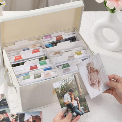 Aokeyee Photo Storage Box Holds 1700+ 4x6 Pictures | Photo Organizer Box | 8 Dividers | 24 Paperboard | with Blank Label - size: 1pc