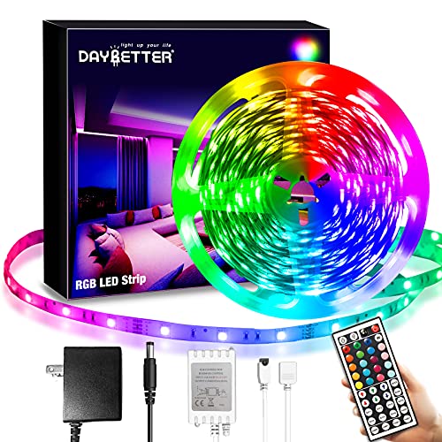 DAYBETTER SMD 5050 Remote Control Led Strip Lights 20ft, RGB Color Changing Led Strip with Remote Control for Room, Bedroom, Suitable for Home Decor, Living Room, Kitchen, Home Party Decoration, 24V | 5050 SMD chips, 8 modes & 6 DIY presets. Cuttable for