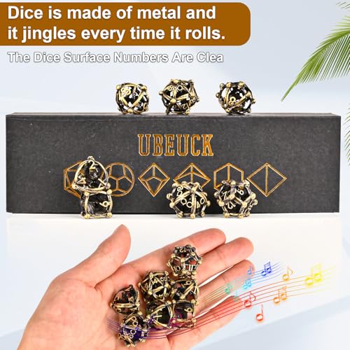 DND Metal Dice Set, UBEUCK 7PCS Gear Metal DND Dice Set for Dungeons & Dragons Board Games Boxes (Bronze dice 1) - color: Bronze Dice 1