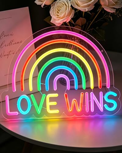 Love Wins Neon Sign for Wall Decor, Rainbow LED Neon Light with Dimmable Glow, USB Powered Colorful Neon Wall Art for Bedroom, Wedding, Party & Bar - color: Love Wins