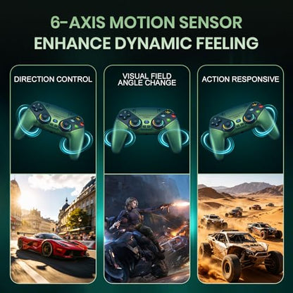 Gamrombo LED Wireless Controller for PS5, Dual Vibration, Macro/Turbo Functio Compatible with PS5 Pro/Slim/PC, n, 3.5mm Audio Jack, 6-Axis Motion Control Gamepad with Speaker (Metallic Green - color: Metallic Green