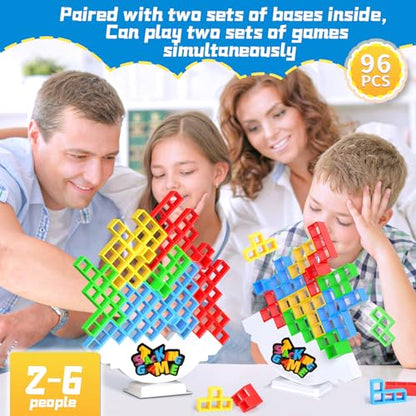 BBnote 96PCS Stack Game for Adult & Kids, Tetra Board Tower Games for Family Travel Party, 4 Players Balance Stacking Toy, Team Toys Building Block - size: 96PCS- 2 Base