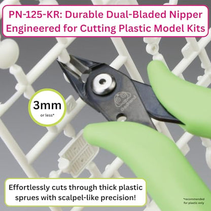 GodHand Keroro Plastic Model Nipper PN-125-KR with Sharp Thin Dual Blades, Ergonomic Non-slip Grip, 3mm Sprue Cutter Hobby Nippers for Plastic Models, Miniatures, Gundam, Gunpla, Green
