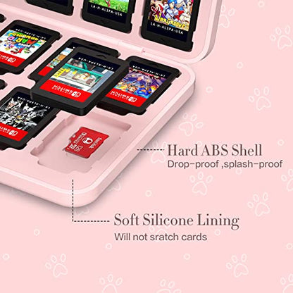 NANANINO Pink Game Storage Case Compatible with Nintendo Switch – Slim 24-Slot Holder with Cute Cat Paw Design - color: CatPaw