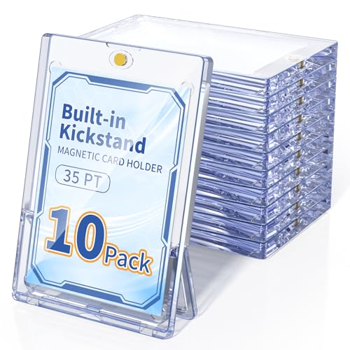 10 Pack Magnetic Card Holder with Kickstand, 35pt Single Card Holder Touch, U-V Protection, Built-in Display Stand, Fit for Baseball, Game, Sports Cards - size: 10 Pack