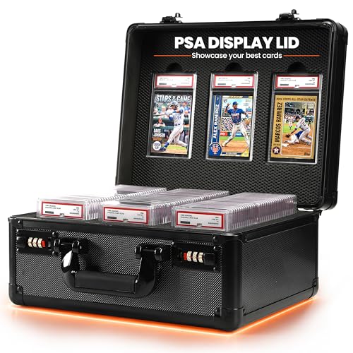 Graded Card Case – PSA Display Lid, 3 Row Card Storage Box with 6 Foam Inserts & Combination Lock – Fits PSA, SGC, GMA, HGA, CSG Slabs, Top Loaders & Loose Cards