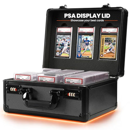 Graded Card Case – PSA Display Lid, 3 Row Card Storage Box with 6 Foam Inserts & Combination Lock – Fits PSA, SGC, GMA, HGA, CSG Slabs, Top Loaders & Loose Cards