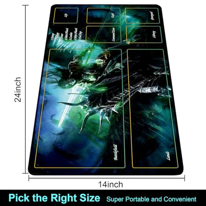 MTG Playmat with Storage Tube & 7-Dice Set - Waterproof TCG Playmat with Stitched Edges, Non-Slip Rubber Card Game Mat (24"x14") (playmat with Zones, 2-A Hero on a Horse) - color: 2-a Hero on a Horse, style: playmat with zones