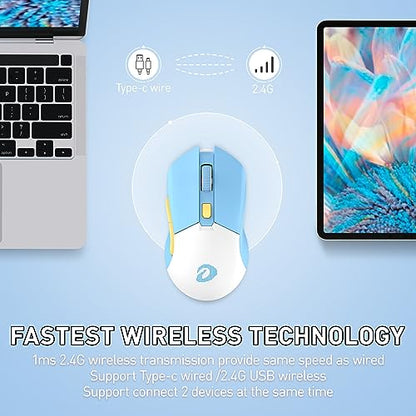 DAREU Wireless Gaming Mouse with Charging Dock Rechargeable RGB,12K DPI,6 Programmable Buttons High-Precision Sensor [300IPS] [1000Hz] for PC Notebook Mac (Blue&Charging Dock) - color: Blue&Charging Dock