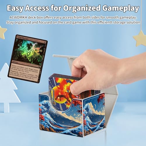 for MTG Commander Deck Box,Card Deck Box for Trading Yugioh MTG,Fits 100 Double Sleeved Cards,PU Leather Strong Magnet Case for Magic Commander TCG CCG,Sea Wave Moon - color: Sea Wave Moon