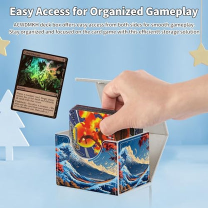 for MTG Commander Deck Box,Card Deck Box for Trading Yugioh MTG,Fits 100 Double Sleeved Cards,PU Leather Strong Magnet Case for Magic Commander TCG CCG,Sea Wave Moon - color: Sea Wave Moon