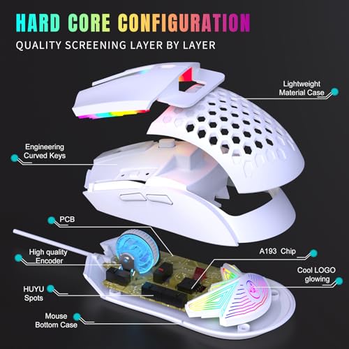 Zopsc Gaming Mouse, Wired RGB Backlit 6400DPI, Lightweight Ergonomic Mouse, Colorful Lighting for PC Gaming Office Work, S500 White - color: S500 White