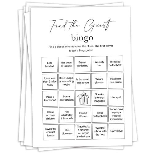 Birthday Party Games, Find The Guest Bingo, 25 Pcs Card Set for Guests, Fun Birthday Game for Teen Adults – A08 - color: Find the Guest Bingo