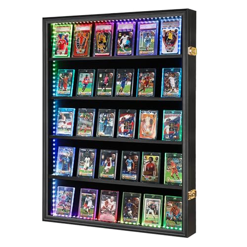 VERANI 35 LED Graded Sports Baseball Card Display Case Wall Mount Black | Large 35-slot inner space,Built-in soft LED light strips,Fully sealed dustproof structure,Wall mount vertical design - size: Large-Vertical-Black-with LED