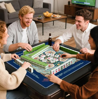Blue and Green Chinoiserie Floral Mahjong Mat 31.5x31.5 Inch | Islamic Majolica Floral Bird Non-Slip Noise Reduction Mah Jong Table Mat Cover Gifts for Mahjong Lovers Dominoes - color: Chinese-style Flowers