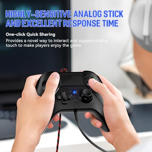 Gamrombo Wired Controller for PS5 Controller, Gaming Controllers for PlayStation 5 / PS5, PS4, PC, Support Turbo, Marco, 3.5mm Audio Jack - Black