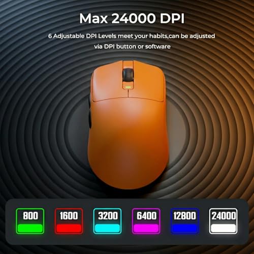 RK ROYAL KLUDGE RK M30 Wireless Gaming Mouse, 43g Ultra-Lightweight Computer Mouse with 2.4GHz/Bluetooth/USB-C, 24000 DPI, Rechargeable PC Game Mice with 5 Programmable Buttons for Win/Mac, Orange - color: orange