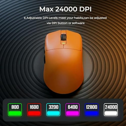 RK ROYAL KLUDGE RK M30 Wireless Gaming Mouse, 43g Ultra-Lightweight Computer Mouse with 2.4GHz/Bluetooth/USB-C, 24000 DPI, Rechargeable PC Game Mice with 5 Programmable Buttons for Win/Mac, Orange - color: orange
