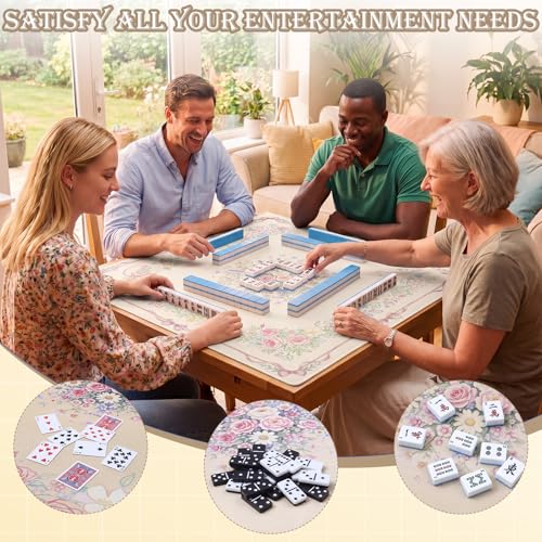 Thenshop Mahjong Mat Thickened Anti-Slip Game Mat with Drawstring Carrying Bag, 31.5" x 31.5" Waterproof Noise-reducing Table Cover for Mahjong, Poker, Card Games, Dominoes(European Style) - style: European Style