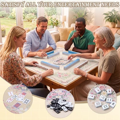 Thenshop Mahjong Mat Thickened Anti-Slip Game Mat with Drawstring Carrying Bag, 31.5" x 31.5" Waterproof Noise-reducing Table Cover for Mahjong, Poker, Card Games, Dominoes(European Style) - style: European Style