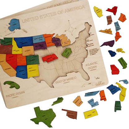 USA Map Wooden Jigsaw Puzzle for Kids | 44 Puzzle Pieces | Learning & Educational Toy Gift for Boys & Girls (ASTM Safety Rating: 3+ Years) - style: USA Map