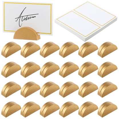 Colingmill 24 Pcs Wooden Table Number Stands with Tented Cards,Gold, White | Wedding Table Name Holder Semicircular Design Place Card Holders for Retail Shop Wedding Party Events - color: Gold, White