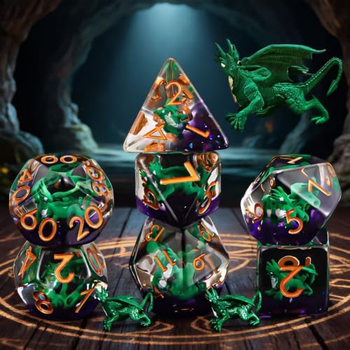 Dragon DND Resin Dice Set, Polyhedral D&D Dice Inclusion Dice for Dungeons and Dragons MTG RPG - color: Green Dragon