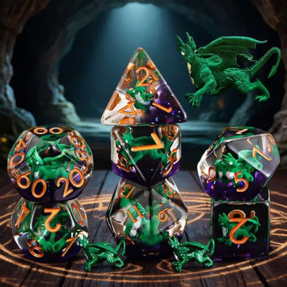 Dragon DND Resin Dice Set, Polyhedral D&D Dice Inclusion Dice for Dungeons and Dragons MTG RPG - color: Green Dragon
