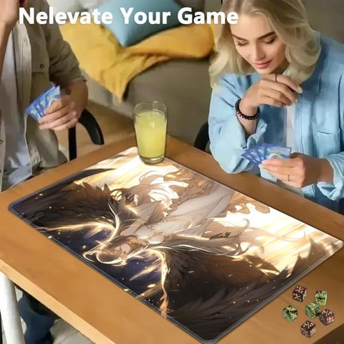 JVGFYNKL MTG Playmat + Drawstring Travel Pouch + 6 Dice Counter, for Tabletop Trading Card Game Playmats or Large Mouse Pad, Anti-Slip Rubber 24 x 14 in, Anime Female Angel TCG Playmat - color: JV-Playmat-1-F-162