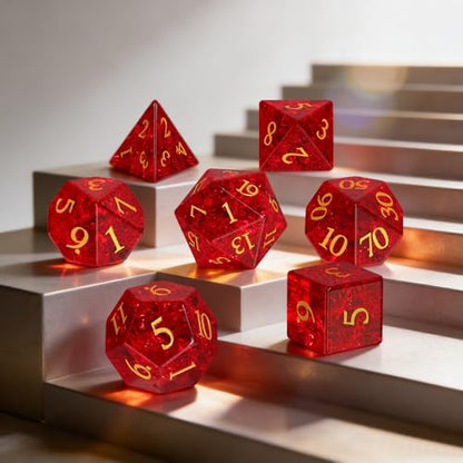 Fluorescent Red 7Pcs Polyhedral Dice Set, K9 Crystal Cat's Eye Multi-Faceted DND Dice for Dungeons and Dragons RPG Tabletop Game (neon red) - color: Neon Red